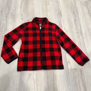 Osh Kosh Buffalo Plaid Kids Fleece Jacket. Holiday Red/Black. Size 10/12. EUC